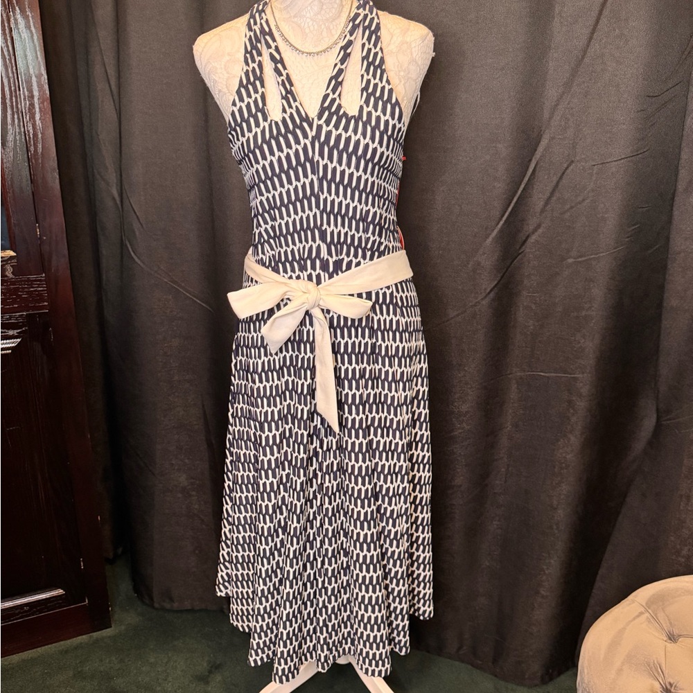 Eva Franco Black and White Patterned Midi Dress